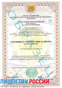 Образец сертификата соответствия аудитора №ST.RU.EXP.00014299-1 Тосно Сертификат ISO 14001